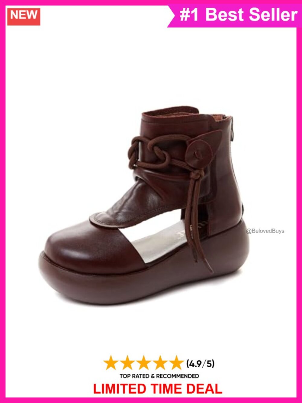 Full Grain Leather High Top Platform Sandal Booties Ankle Summer Sandals